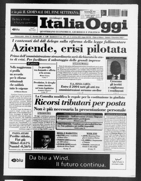 Italia oggi : quotidiano di economia finanza e politica